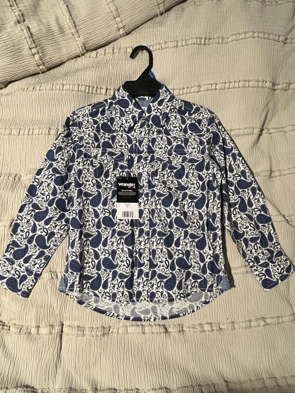 Wrangler Kids Navy Paisley Long-Sleeve Button-Up Shirt